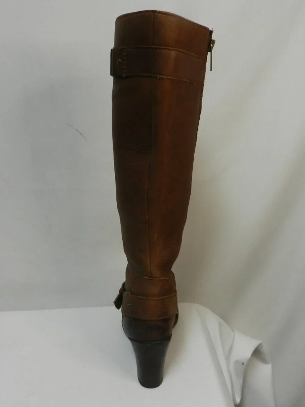 BORN Natasha Leather tall zip boots w/ harness brown heeled Comfort Size Sz 7